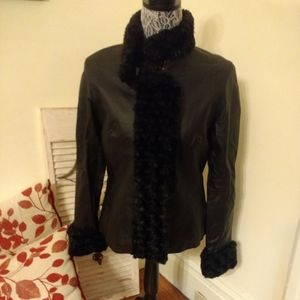 Vintage Real Leather Faux Fur Trim Jacket